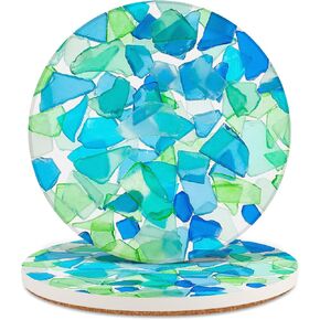 Ceramic Absorbent Table Coasters Set of 2 - Heat-Resistant Desk Cup Coasters with Cork Base, Leaf Design Protect Furniture (2Pack) in Saudi Arabia