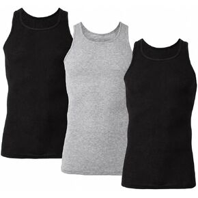 مجموعة قمصان داخلية بدون أكمام للرجال من Hanes، قمصان مضلعة من القطن ماصة للرطوبة للرجال، عبوات متعددة، أبيض أو أسود/رمادي - أسود/رمادي - 3 قطع مقاس XX-Large in Kuwait