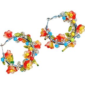 Flower Earrings For Women, Acrylic Beaded Colorful Wreath Wrapping Bohemian Plant Jewelry Gift in Saudi Arabia