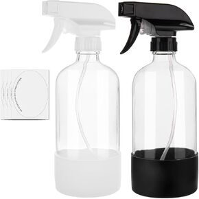Glass Spray Bottles with Silicone Sleeve, 16 oz 2 Pack Empty Refillable Containers with Adjustable Spray Nozzles (Mist to Stream to Off), Spray Bottles for Cleaning, Hair, Plants, essential oils in Saudi Arabia
