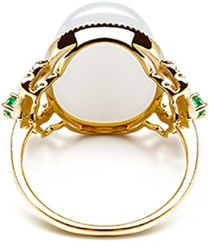 Hetian Jade Adjustable Rings Jewelry 925 Sterling Silver 18K Yellow Gold Plated White Green Jade Rings for Women - Hypoallergenic Vintage White Oval Jade Stone Statement Rings in Saudi Arabia
