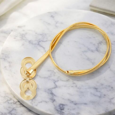 Elastic Thin Corset Belt, Gold Waist Belt for Women Elegant Gold Metal Skinny Belt for Dresses Trendy Ladies Elastic Corset Chain Belt in Saudi Arabia