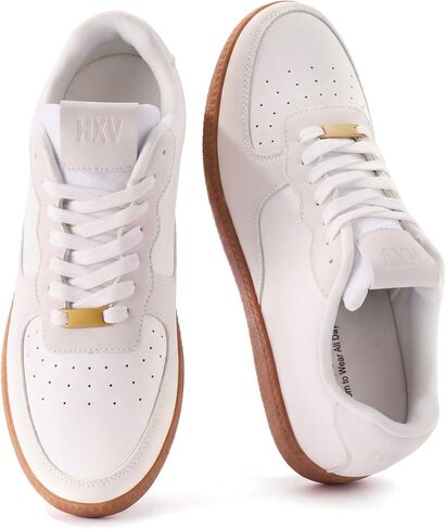 HXV Women Fashion Sneakers Casual Tennis Shoes Retro Trendy Low Top Lace-Up Breathable Non Slip Lightweight Comfortable Zero Drop Cute Flat Walking Shoes in Saudi Arabia