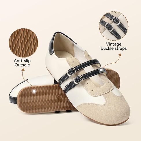BOSTANTEN Mary Jane Flats Ballet Sneakers for Women, Retro Trainer Style, Casual Shoes with Breathable Lining and Cushioned Comfort for Daily Walking in Kuwait