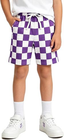 Kids Boys Shorts Summer Checkered Plaid Graphic Drawstring Waisted Shorts 5-14 Years in Saudi Arabia