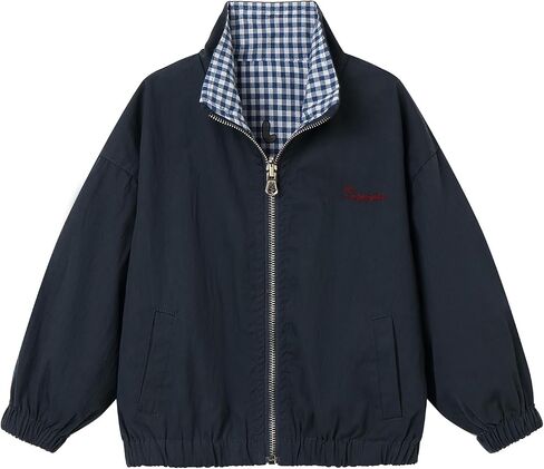Boys Reversible Jacket Plaid Cartoon Print Long Sleeve Zip Up Jackets with Pockets 2-6Y in Saudi Arabia