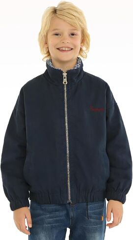 Boys Reversible Jacket Plaid Cartoon Print Long Sleeve Zip Up Jackets with Pockets 2-6Y in Saudi Arabia