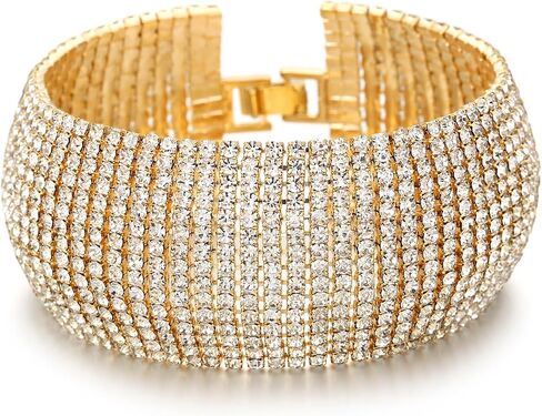 Sparkly Silver/Gold Rhinestone Bracelet for Women Chunky Bangle Bracelets Wedding Jewelry in Saudi Arabia
