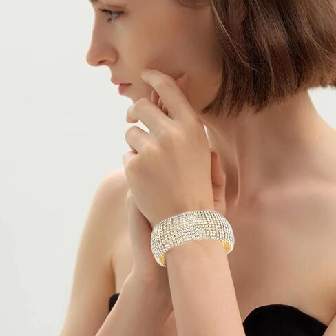 Sparkly Silver/Gold Rhinestone Bracelet for Women Chunky Bangle Bracelets Wedding Jewelry in Saudi Arabia