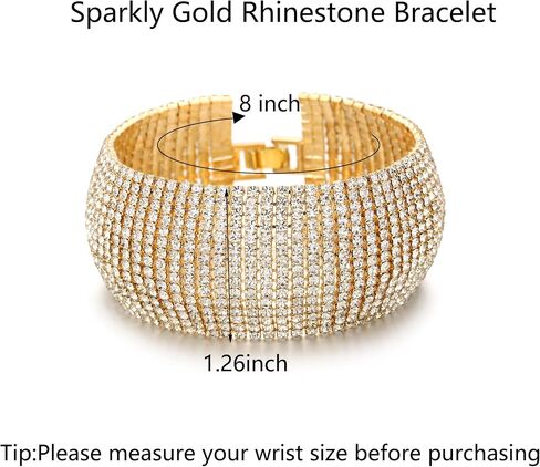 Sparkly Silver/Gold Rhinestone Bracelet for Women Chunky Bangle Bracelets Wedding Jewelry in Saudi Arabia