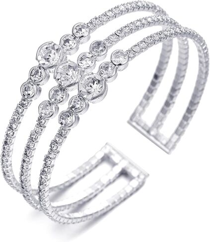 Sparkly Silver/Gold Rhinestone Bracelet for Women Chunky Bangle Bracelets Wedding Jewelry in Saudi Arabia