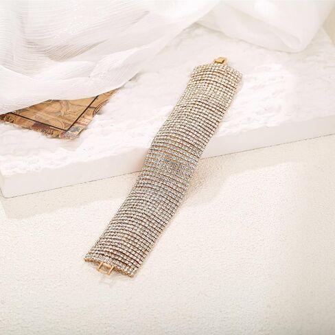 Sparkly Silver/Gold Rhinestone Bracelet for Women Chunky Bangle Bracelets Wedding Jewelry in Saudi Arabia