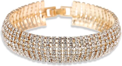 Sparkly Silver/Gold Rhinestone Bracelet for Women Chunky Bangle Bracelets Wedding Jewelry in Saudi Arabia