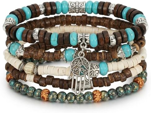 LOTSOF Life Tree Bohemian Stackable Bracelet Set for Women, Tree of Life Wood Bead Stretch Bracelets, Boho Layered Yoga Jewelry in Saudi Arabia
