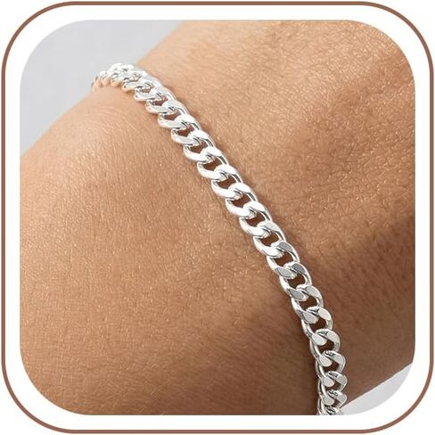 925 Sterling Silver Chain Bracelet for Women - Diamond-Cut Cuban Link Chain 6.5/7/7.5/8 Inches in Saudi Arabia