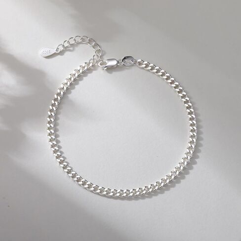 925 Sterling Silver Chain Bracelet for Women - Diamond-Cut Cuban Link Chain 6.5/7/7.5/8 Inches in Saudi Arabia