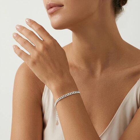 925 Sterling Silver Chain Bracelet for Women - Diamond-Cut Cuban Link Chain 6.5/7/7.5/8 Inches in Saudi Arabia