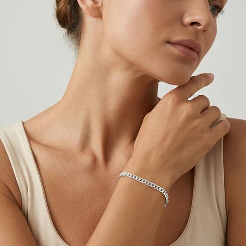 925 Sterling Silver Chain Bracelet for Women - Diamond-Cut Cuban Link Chain 6.5/7/7.5/8 Inches in Saudi Arabia
