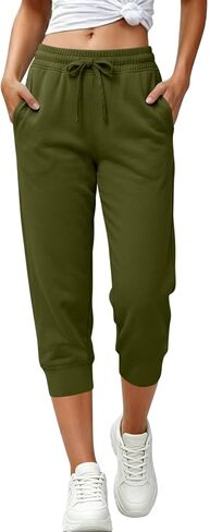 Capri Pants for Women Casual Drawstring Capris Sweatpants with Pockets Athletic Cropped Joggers for Gym Running in Kuwait