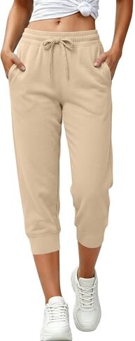 Capri Pants for Women Casual Drawstring Capris Sweatpants with Pockets Athletic Cropped Joggers for Gym Running in Kuwait