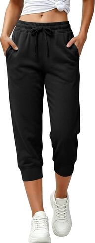 Capri Pants for Women Casual Drawstring Capris Sweatpants with Pockets Athletic Cropped Joggers for Gym Running in Kuwait