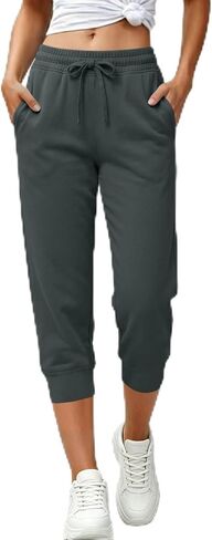 Capri Pants for Women Casual Drawstring Capris Sweatpants with Pockets Athletic Cropped Joggers for Gym Running in Kuwait