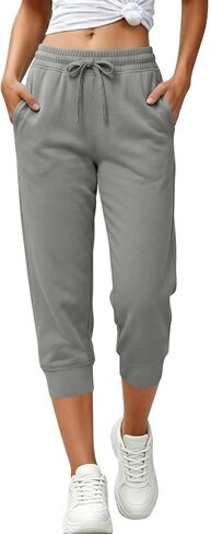 Capri Pants for Women Casual Drawstring Capris Sweatpants with Pockets Athletic Cropped Joggers for Gym Running in Kuwait
