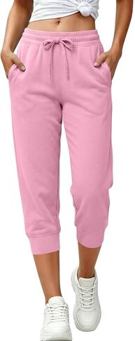 Capri Pants for Women Casual Drawstring Capris Sweatpants with Pockets Athletic Cropped Joggers for Gym Running in Kuwait