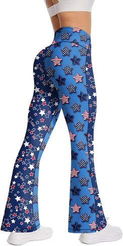 Women's 4th of July Yoga Pants, USA Flag High Waist Bell Bottom, Flare Leggings Athletic Workout Pants in Saudi Arabia