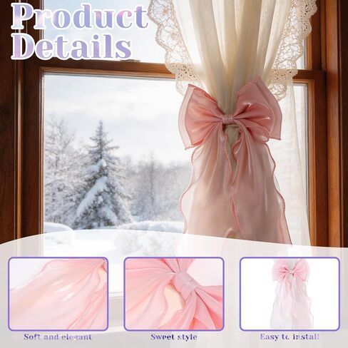 2 Pack Pink Curtain Tiebacks, Pink Bow Curtain Tiebacks Lace Ribbon Bowknot Curtains Straps for Weddings, Home, Bedroom, Office Decor in Saudi Arabia