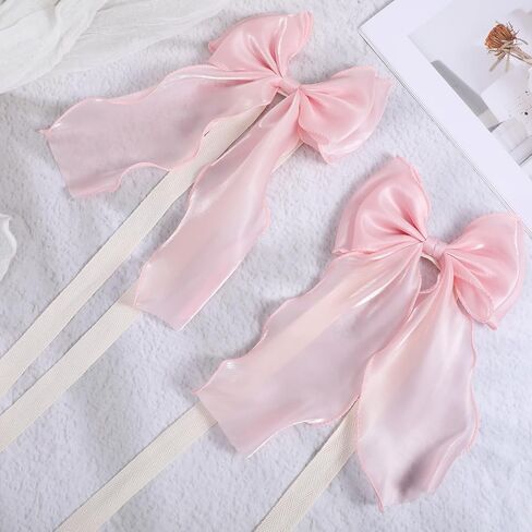 2 Pack Pink Curtain Tiebacks, Pink Bow Curtain Tiebacks Lace Ribbon Bowknot Curtains Straps for Weddings, Home, Bedroom, Office Decor in Saudi Arabia