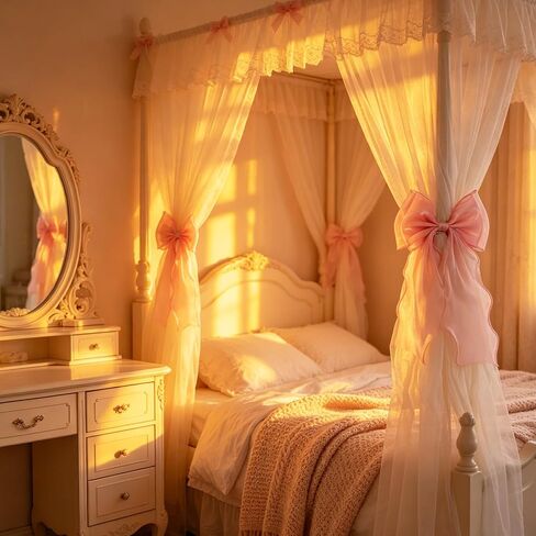 2 Pack Pink Curtain Tiebacks, Pink Bow Curtain Tiebacks Lace Ribbon Bowknot Curtains Straps for Weddings, Home, Bedroom, Office Decor in Saudi Arabia