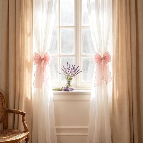 2 Pack Pink Curtain Tiebacks, Pink Bow Curtain Tiebacks Lace Ribbon Bowknot Curtains Straps for Weddings, Home, Bedroom, Office Decor in Saudi Arabia
