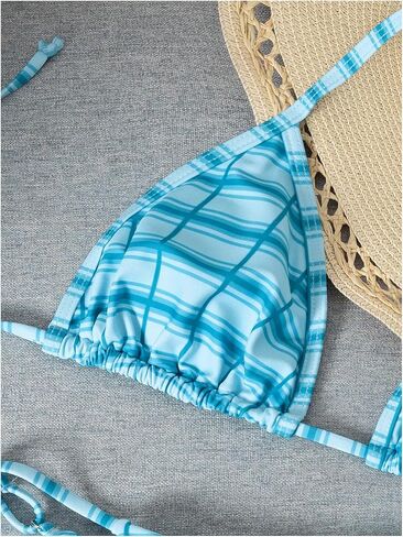 SweatyRocks Women's Micro Thong Bikini Sets Plaid High Cut Sexy Cute Bathing Suit 2 Piece Summer Beach Vacation Swimwear in Kuwait