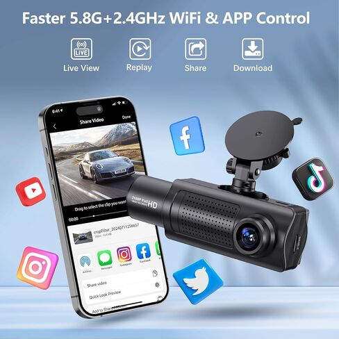 ShrinLuck 2.5K Dash Cam أمامية وخلفية، بطاقة SD 64G، كاميرا داش مزدوجة 1600P+1080P FHD للسيارات، شاشة IPS 3.2 بوصة، كاميرا داش كام بزاوية عريضة 176 درجة + 160 درجة، مستشعر G، رؤية ليلية، WDR، شاشة وقوف السيارات، تسجيل حلقة in Kuwait