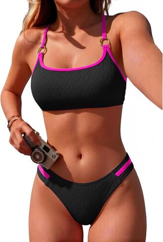 XUNYU Bikini Sets for Women Push Up Scoop Neck Color Block Two Piece Swimsuit Criss Cross Tie Back Cheeky Bathing Suits 2026 in Saudi Arabia