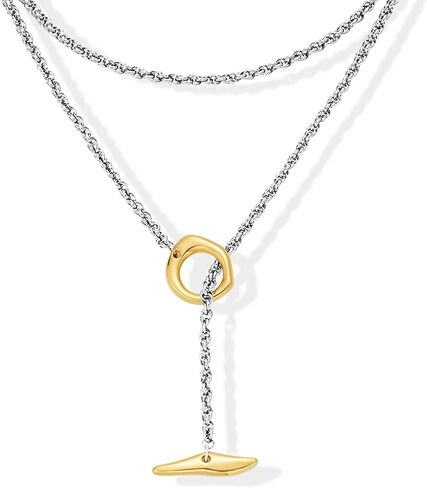Two Tone Long Necklaces for Women Silver And Gold Lariat Y Necklace Adjustable Layered Chain Fashion Dainty Jewelry in Saudi Arabia