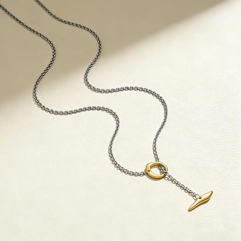 Two Tone Long Necklaces for Women Silver And Gold Lariat Y Necklace Adjustable Layered Chain Fashion Dainty Jewelry in Saudi Arabia