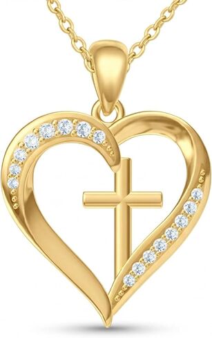 Heart Cross Necklace for Women Faith Pendant Christian Religious Jewelry Gift for Mom Wife Girlfriend in Saudi Arabia