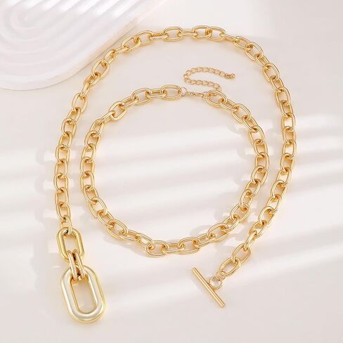 Gold Layered Chunky Chain Necklace for Women, Double Chain Paperclip Pendant Statement Choker, Trendy Minimalist Fashion Jewelry in Saudi Arabia