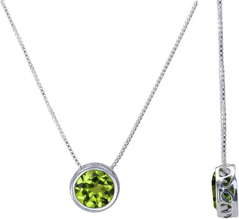 Silver Slider Solitaire Necklace, 16" or 18" Box Chain; Handmade Birthstone Pendant with Emerald, Sapphire, Garnet, and More Gemstones for women by Lotus Stone Design in Saudi Arabia