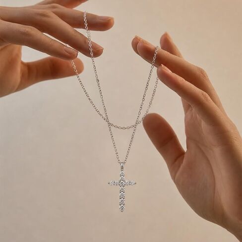 قلادة Liya Gems من الفضة الإسترليني عيار 925 للنساء - قلادة متقاطعة مطلية بالذهب عيار 14 قيراط مع قلادة قابلة للتعديل مقاس 16-18 بوصة، لا تسبب الحساسية 5A مكعب زركونيا CZ، مجوهرات مسيحية أنيقة بمظهر الماس in Kuwait