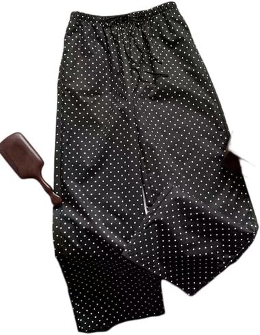 1 Pack Women's Casual Trousers,Polka Dot Wide Leg Pants,Casual Loose Straight Pants,Wide Leg Long Lounge Pant,Black in Kuwait