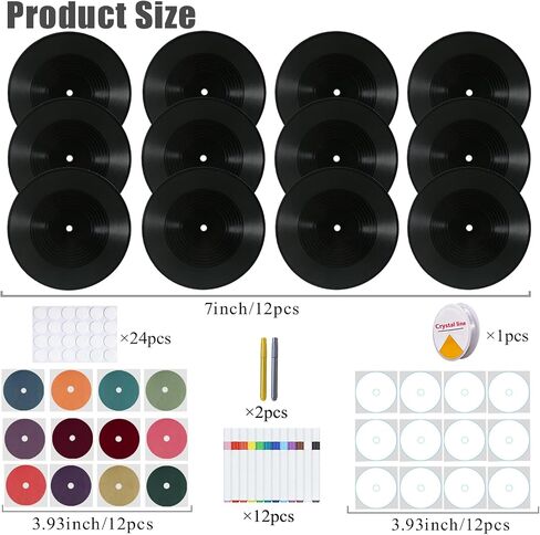 CSCHENGO 7 Inch Vinyl Records Decor Kit - 12 PCS Double-Sided Blank Records Vinyl with 24 Labels, 14 Pens, Hanging/Wall Decor, Fake Records for DIY Enthusiasts Event Planners Birthdays Decor in Saudi Arabia