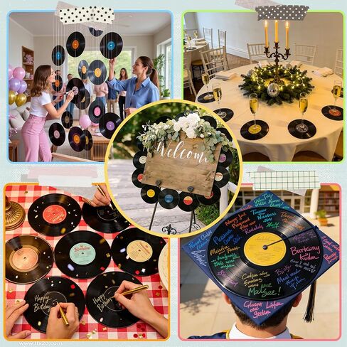 CSCHENGO 7 Inch Vinyl Records Decor Kit - 12 PCS Double-Sided Blank Records Vinyl with 24 Labels, 14 Pens, Hanging/Wall Decor, Fake Records for DIY Enthusiasts Event Planners Birthdays Decor in Saudi Arabia