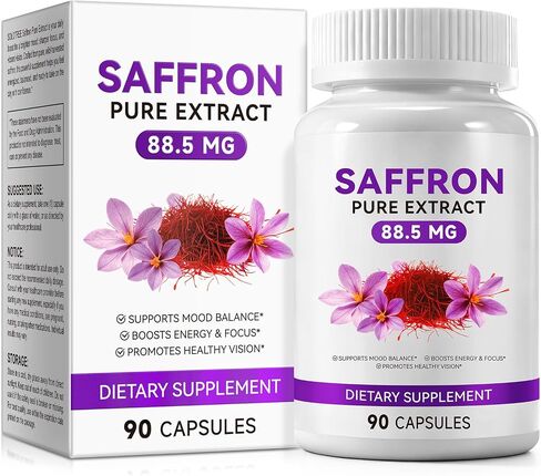 Saffron Supplements,100% Pure Saffron Extract Capsules 88.5 mg,Mood,Focus,Vision,Energy Support,Eye Health, 90 Capsules,3 Month Supply in Saudi Arabia