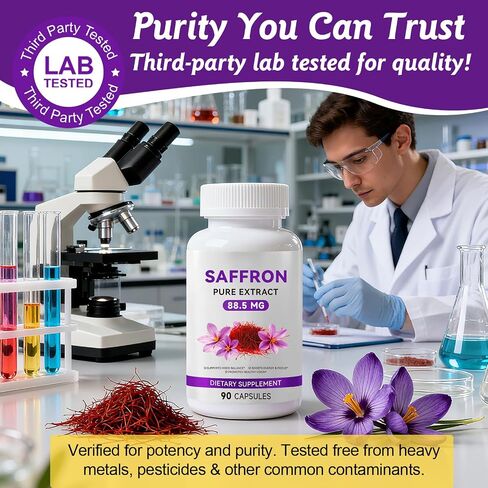 Saffron Supplements,100% Pure Saffron Extract Capsules 88.5 mg,Mood,Focus,Vision,Energy Support,Eye Health, 90 Capsules,3 Month Supply in Saudi Arabia