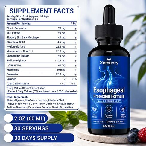 Nano Esophageal Relief Drops - Slippery Elm Bark, Zinc, L-Carnosine, L-Glutamine & Aloe Extract - Non-GMO, Dairy-Free - Relieves Digestive Irritation, Supports Throat & Stomach Comfort - 2 fl oz in Saudi Arabia