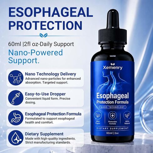 Nano Esophageal Relief Drops - Slippery Elm Bark, Zinc, L-Carnosine, L-Glutamine & Aloe Extract - Non-GMO, Dairy-Free - Relieves Digestive Irritation, Supports Throat & Stomach Comfort - 2 fl oz in Saudi Arabia