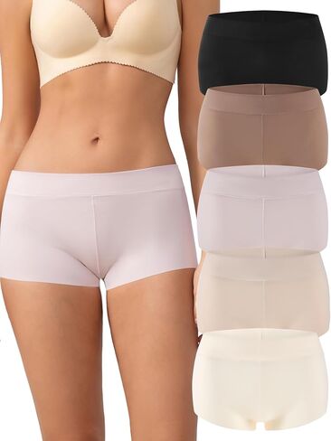 Womens Seamless Boy Shorts Full Coverage Underwear Comfortable Nylon No Show Boxers Briefs Panties for Ladies 5 Pack in Saudi Arabia